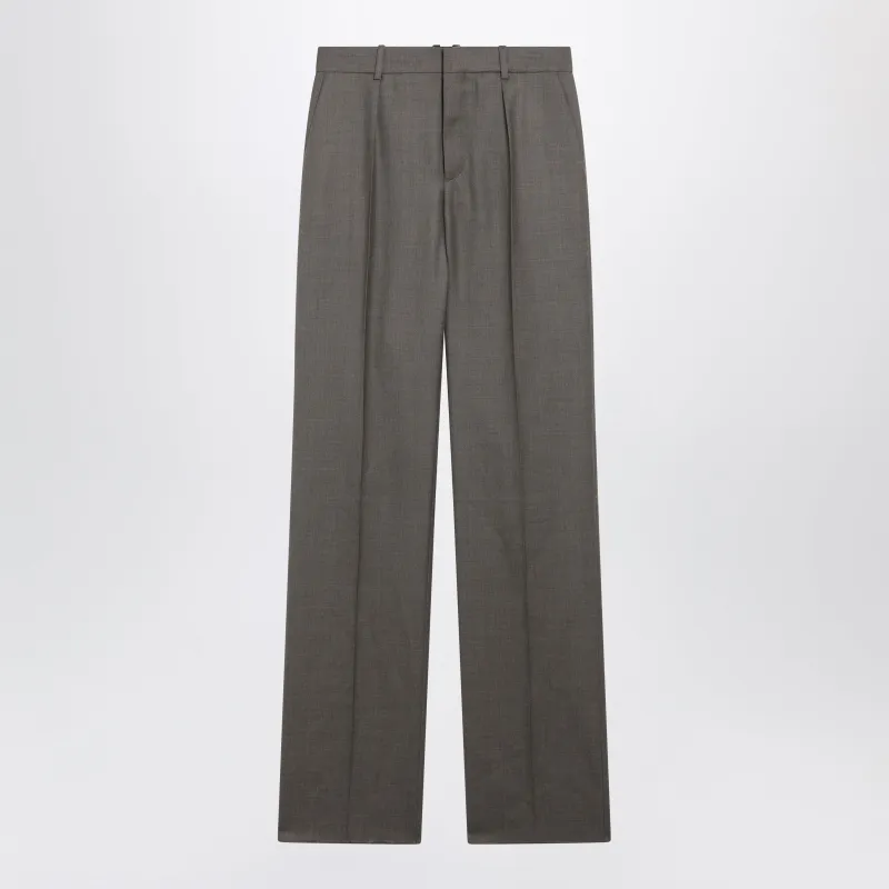 Mid-Rise Tailored Straight-Leg Wool Trousers In Brown made by Yves Saint Laurent