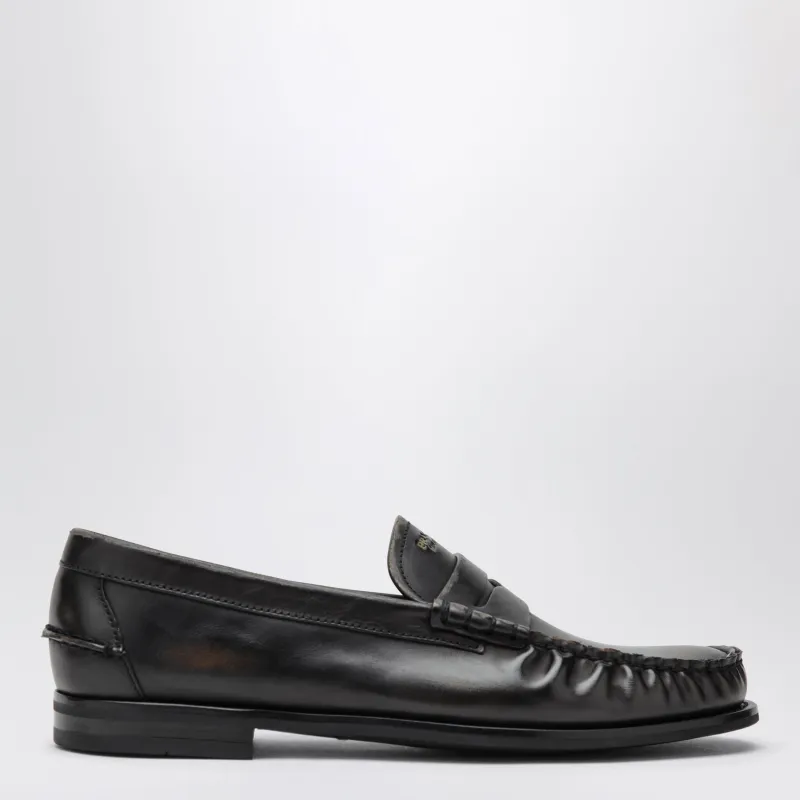 Black/Cognac Aged Leather Loafers made by Prada