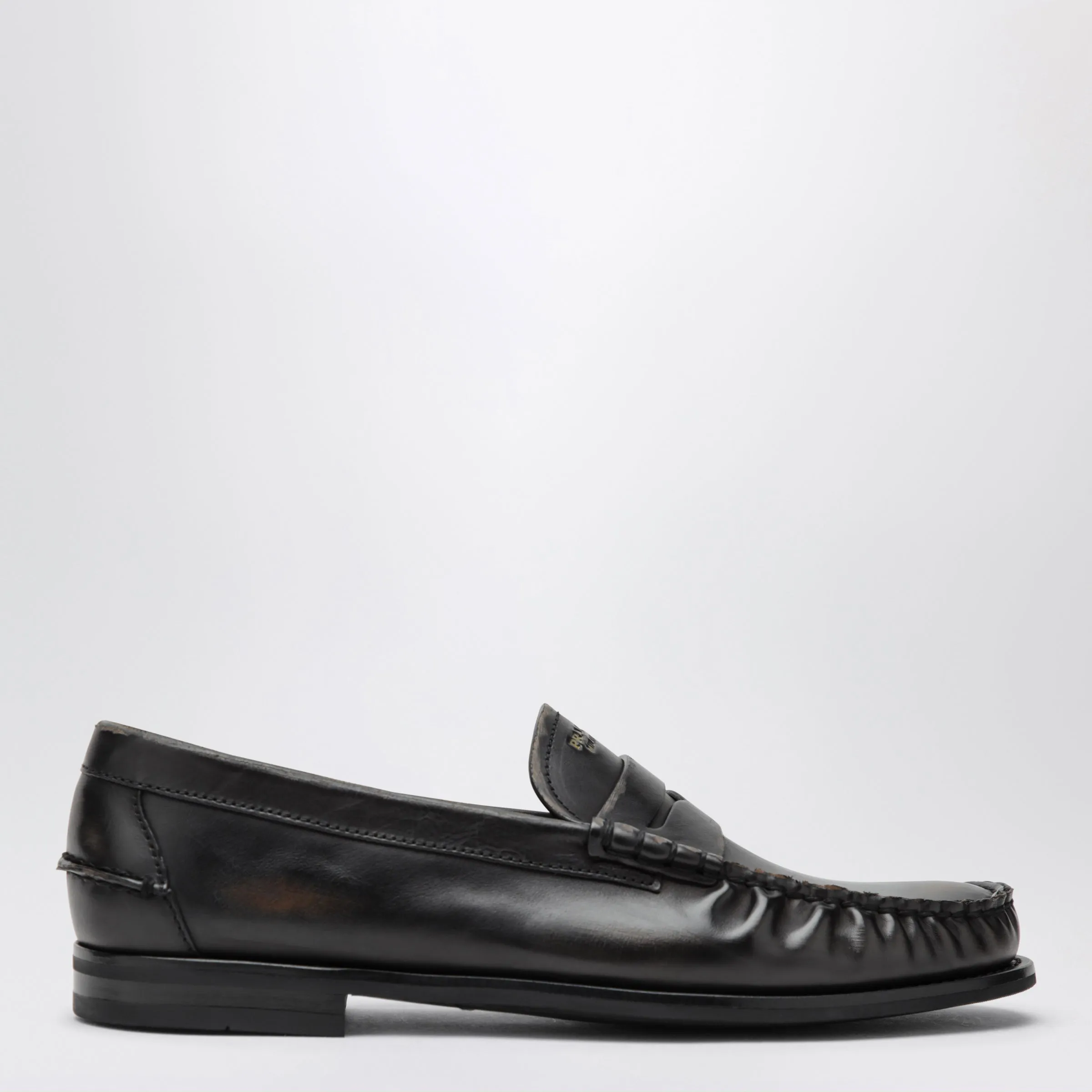 Black/Cognac Aged Leather Loafers sold by Wanan Luxury