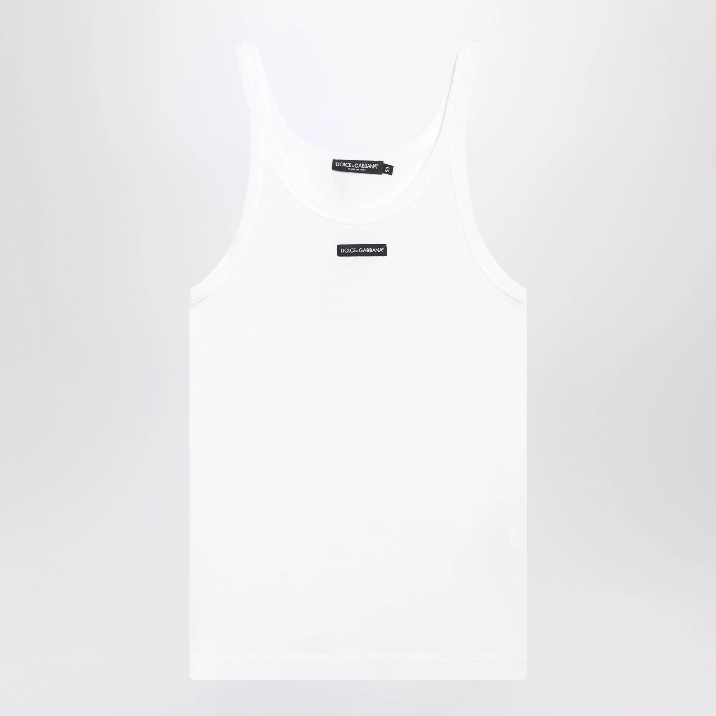 White Ribbed Cotton Tank Top With Logo Patch sold by Wanan Luxury