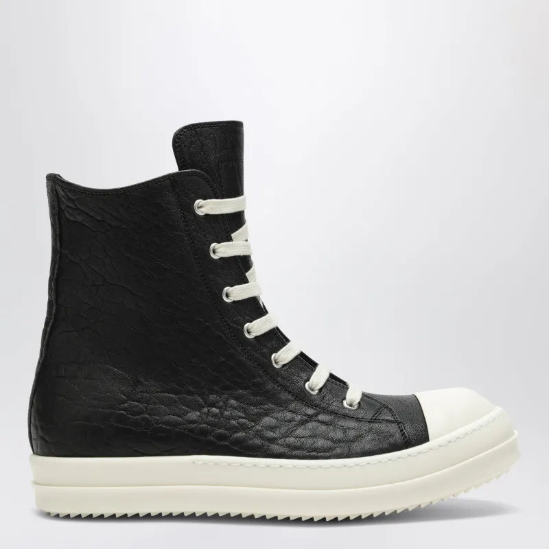 Black High-Top Sneakers In Textured Leather made by Rick Owens