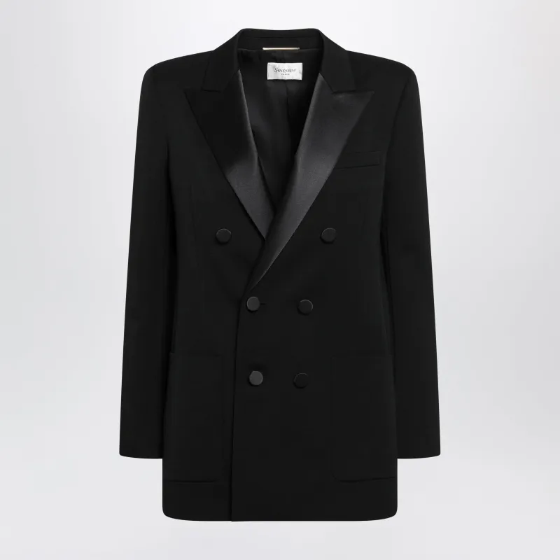 Double-Breasted Wool Blazer In Black made by Yves Saint Laurent