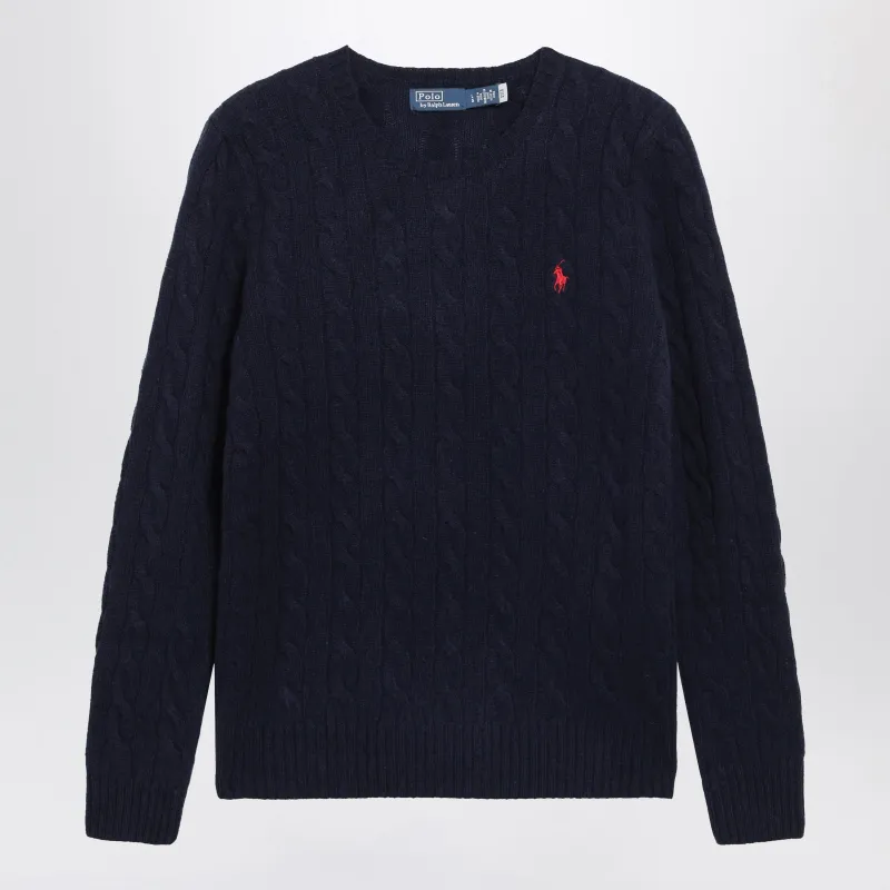 Crewneck Cable-Knit Wool And Cashmere Sweater In Navy made by Polo by Ralph Lauren