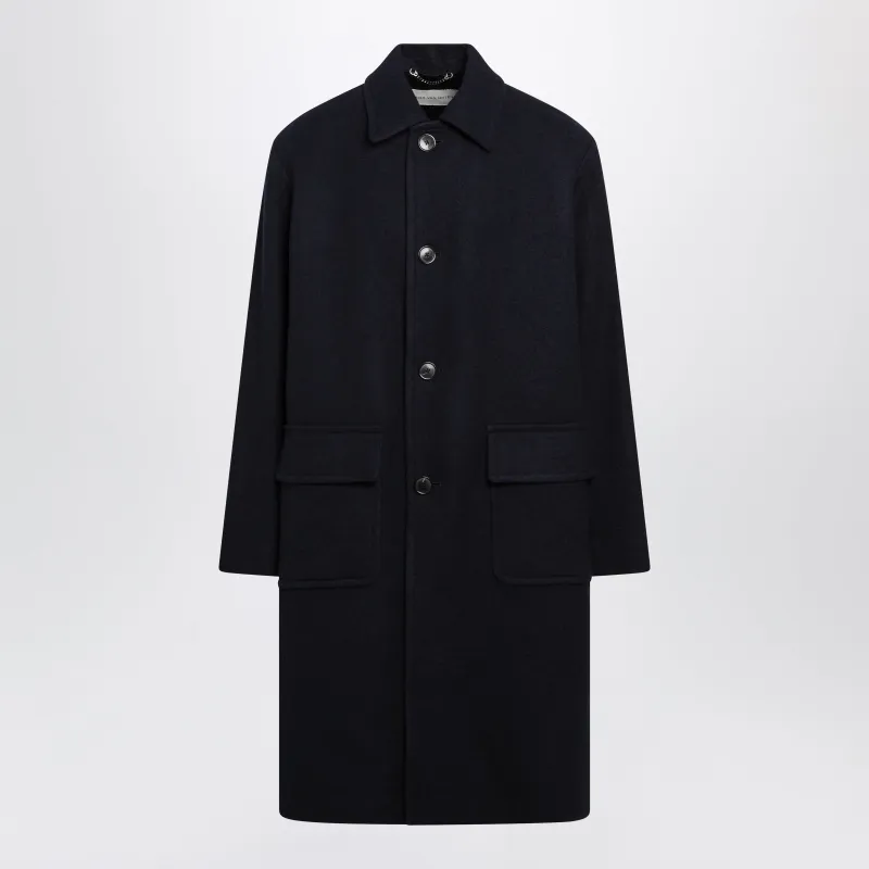 Navy Blue Single-Breasted Wool Coat made by Dries Van Noten