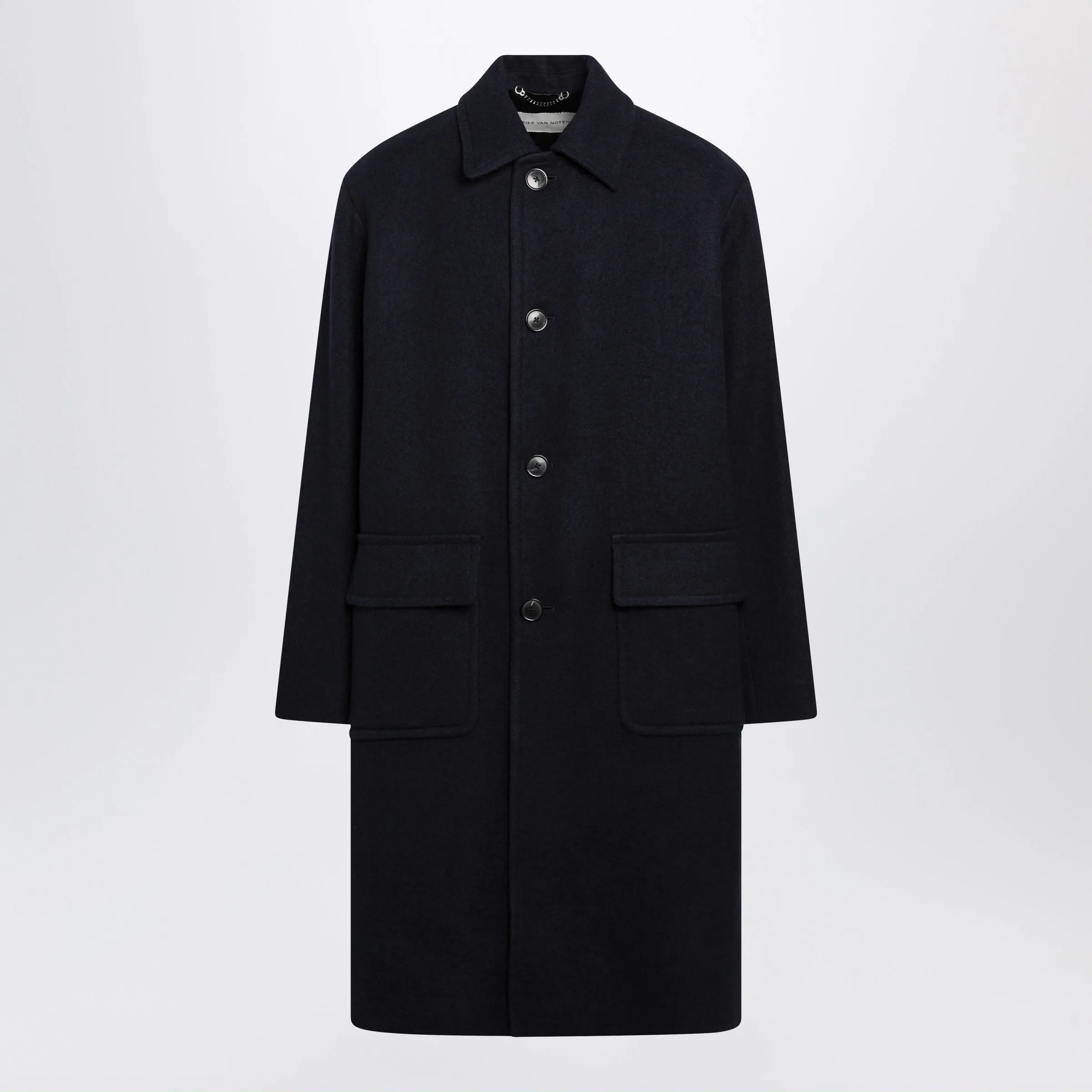 Navy Blue Single-Breasted Wool Coat sold by Wanan Luxury