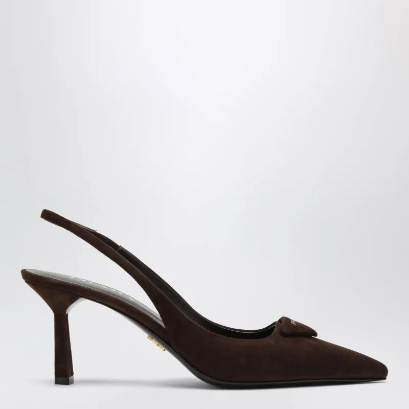 Dark Brown Suede Slingback Pumps made by Prada