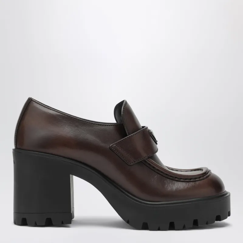 Brown Platform Heeled Loafers made by Prada