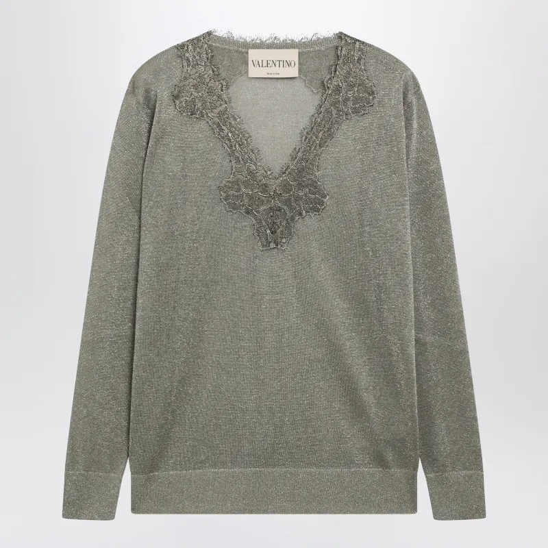 Viscose-Blend Lace V-Neck Sweater made by Valentino Garavani