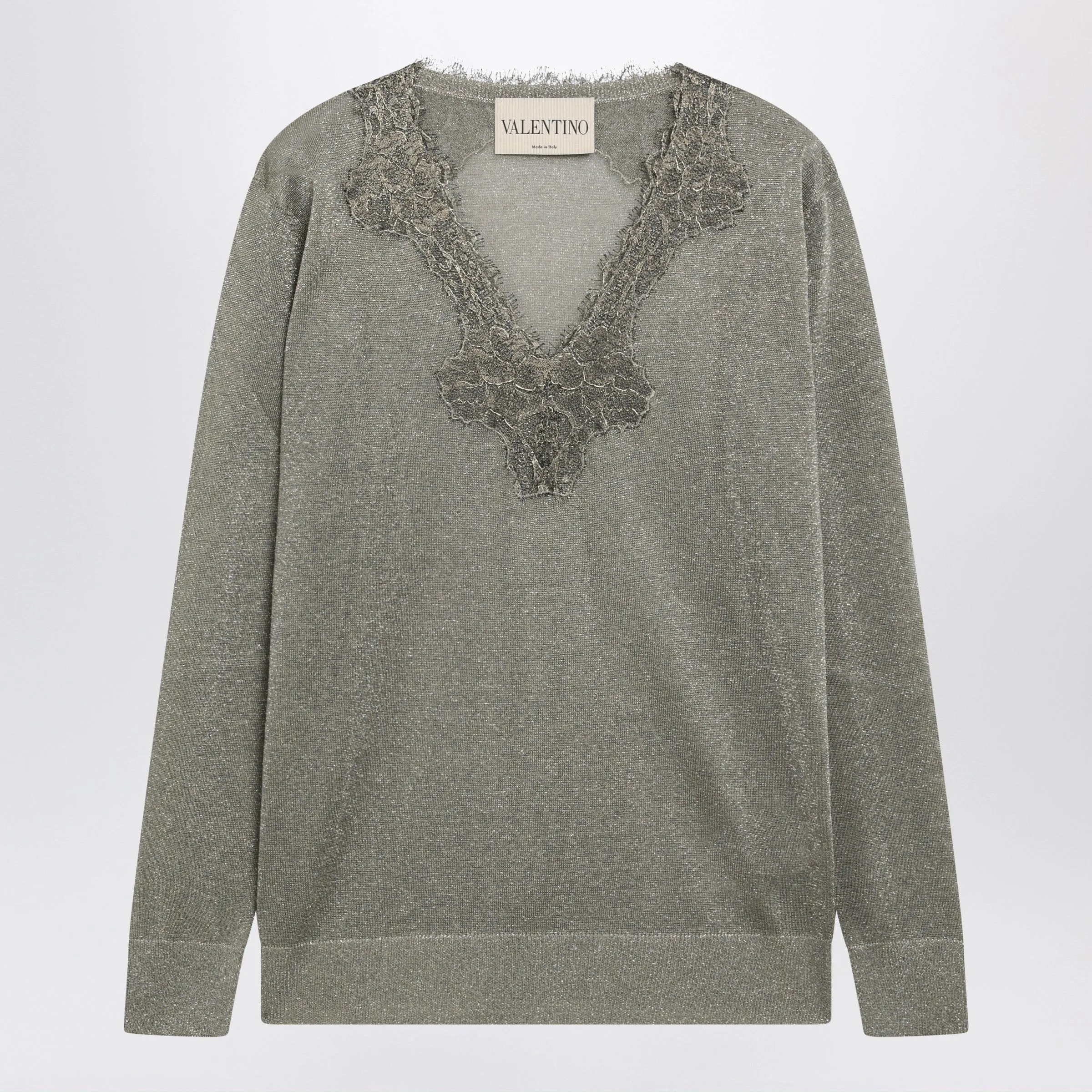 Viscose-Blend Lace V-Neck Sweater sold by Wanan Luxury