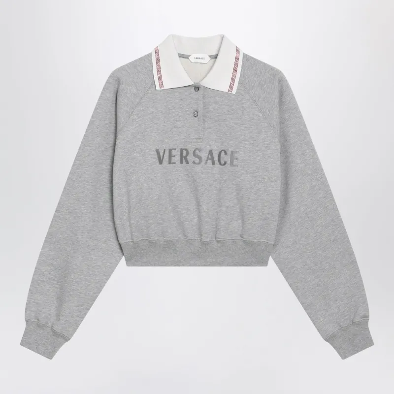 Grey Cropped Cotton Polo Sweatshirt made by Versace