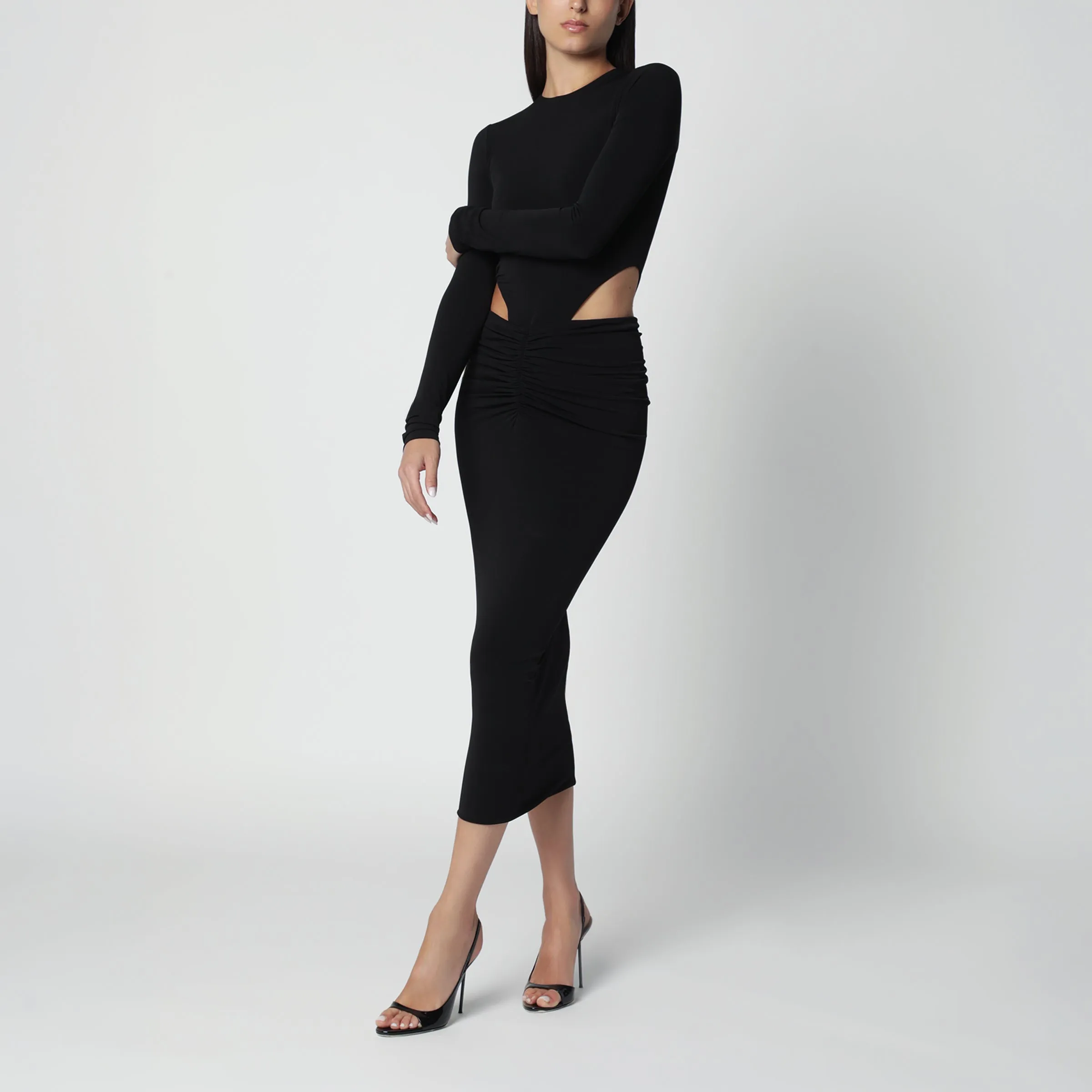 Black Midi Dress With Waist Cut-Out Detail sold by Wanan Luxury