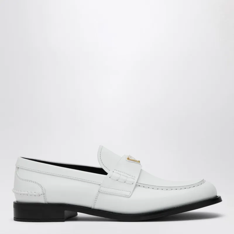 White Brushed Leather Loafer made by Prada
