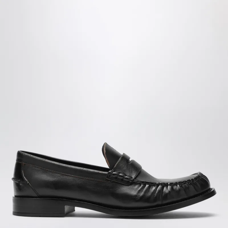 Black Polished Leather Loafers made by Prada