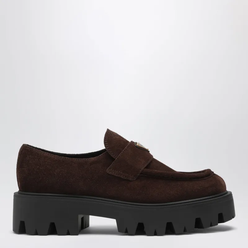 Dark Brown Suede Loafers made by Prada
