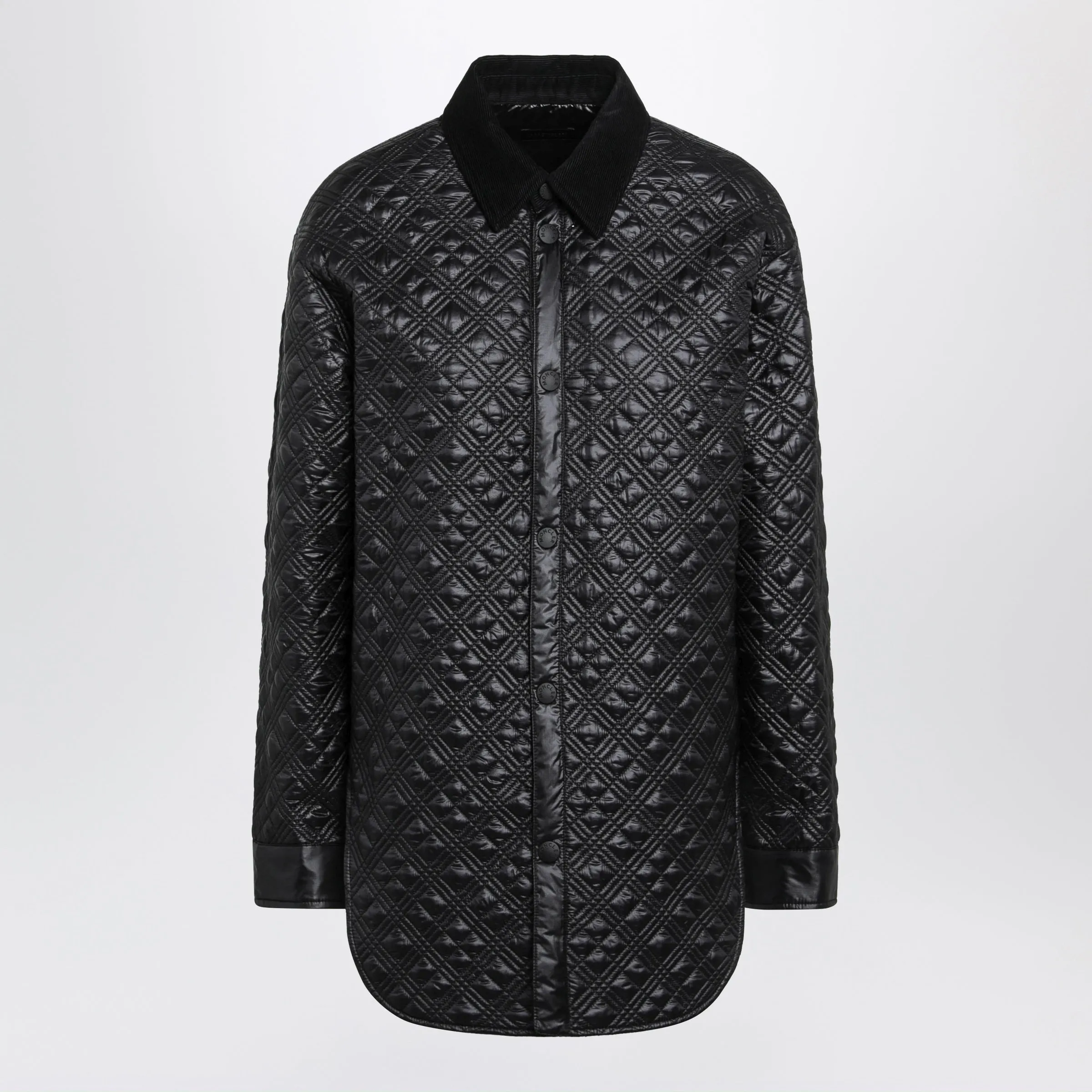 Black Padded Overshirt With Corduroy Collar sold by Wanan Luxury