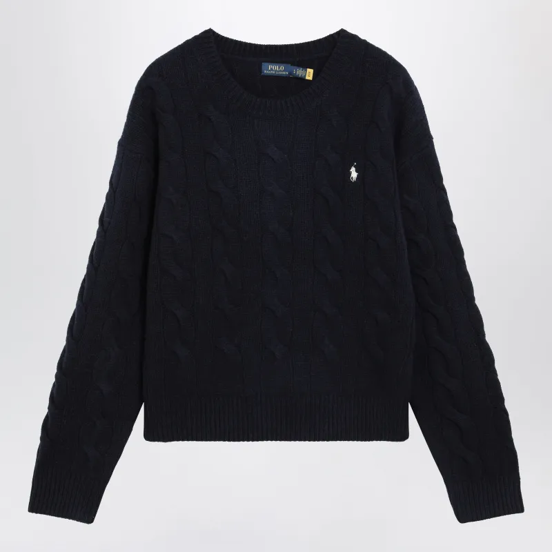 Crewneck Cable-Knit Wool And Cashmere Sweater In Navy made by Polo by Ralph Lauren