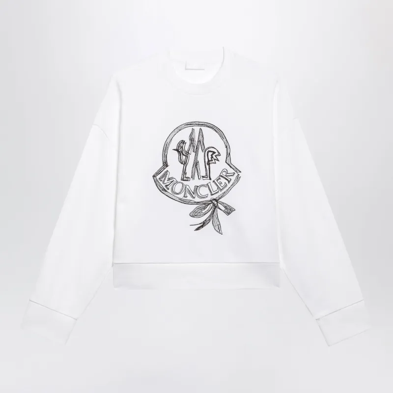 White Cotton Sweatshirt With Embroidered Logo made by Moncler