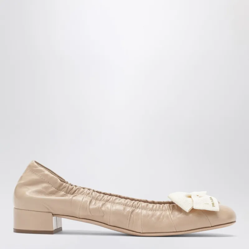 Sand-Colored Ballerina Flats With Maxi Bow made by Prada