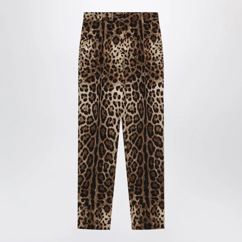 Leopard-Print Stretch Wool Canvas Pants made by Dolce & Gabanna