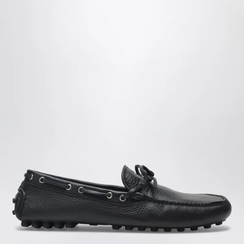 Black Leather Loafers With Strap made by Prada