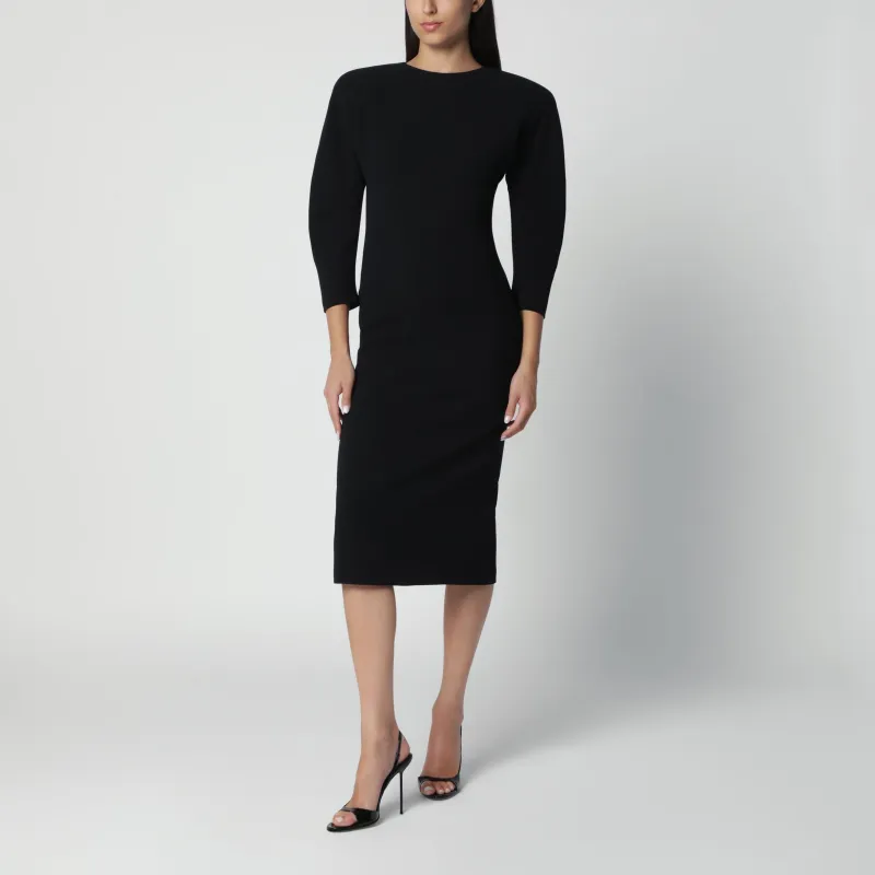 Black Midi Dress With Rounded Shoulders made by The Andamane