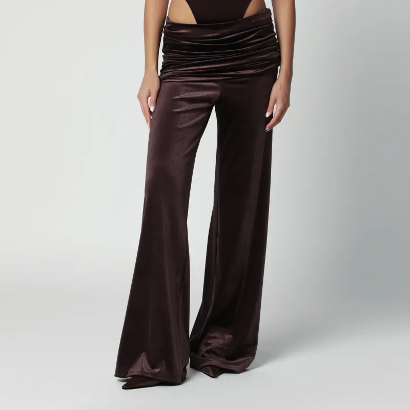 Brown Velvet-Effect Trousers With Draped Waistband made by The Andamane