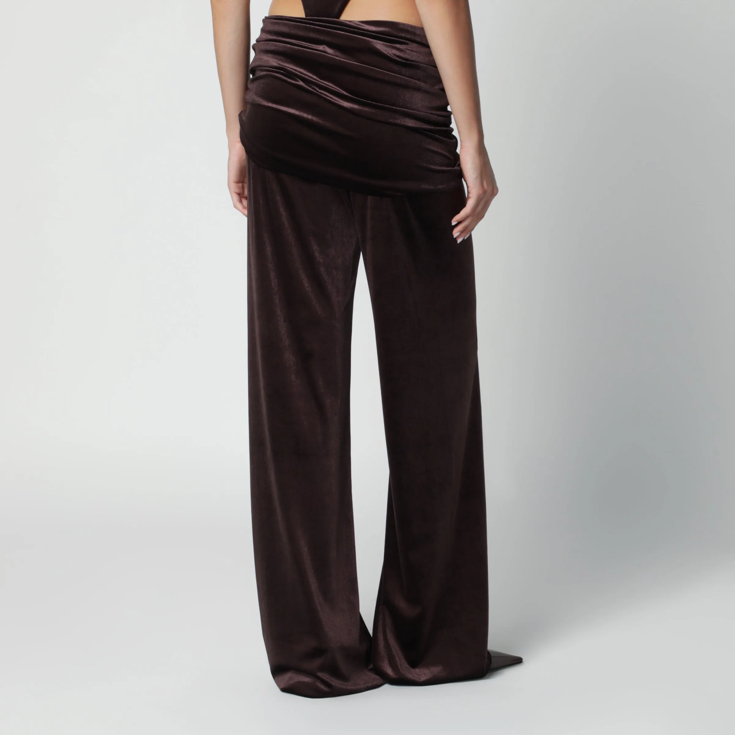 Brown Velvet-Effect Trousers With Draped Waistband sold by Wanan Luxury product image thumbnail 2