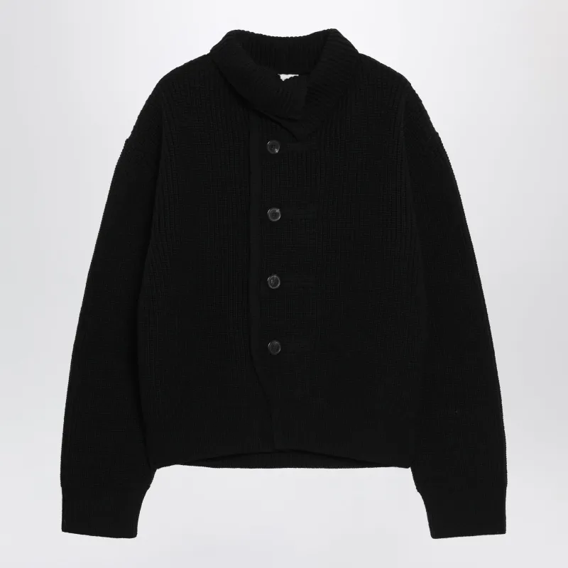 Black Waffle-Knit Wool Cardigan made by Dries Van Noten