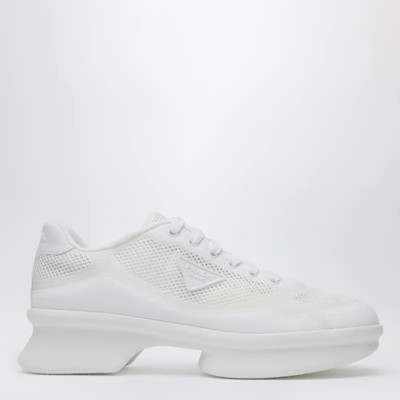 White Fabric And Mesh Low-Top Sneakers made by Prada