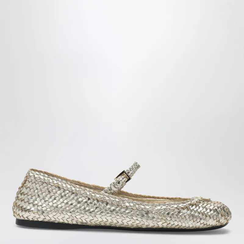Gold Woven Leather Ballet Flats made by Prada