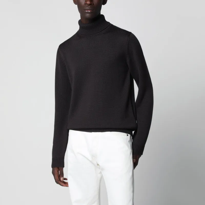 Brown Wool Turtleneck Sweater made by Roberto Collina