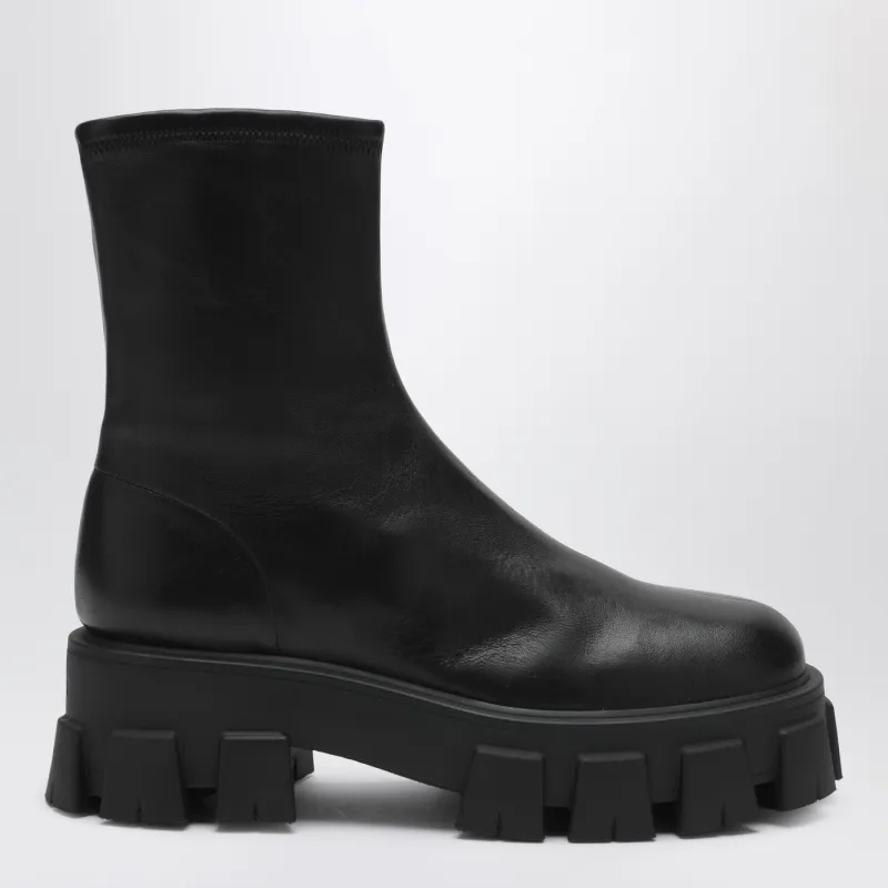 Black Stretch Nappa Monolith Ankle Boots made by Prada