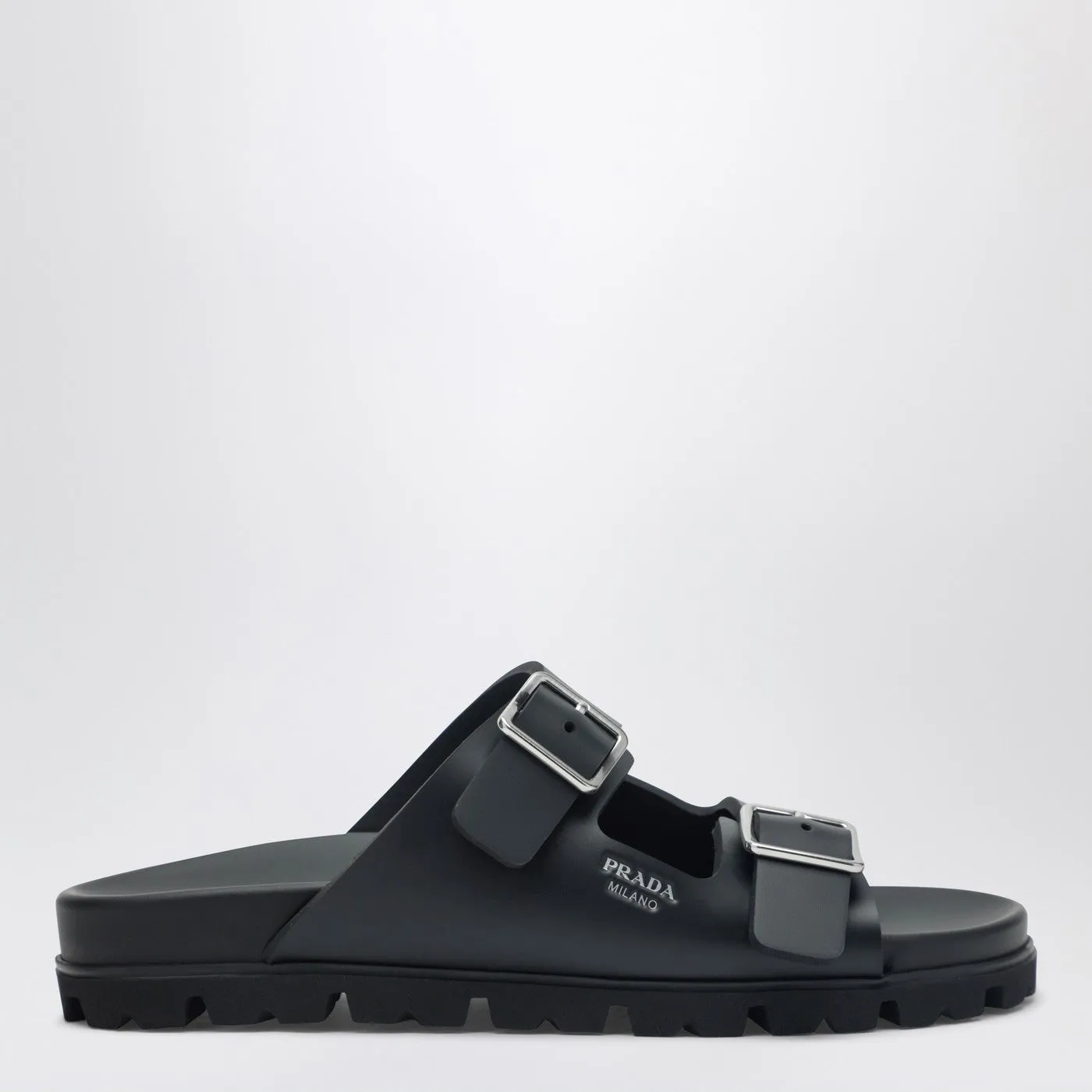 Black Leather Slider Sandals sold by Wanan Luxury