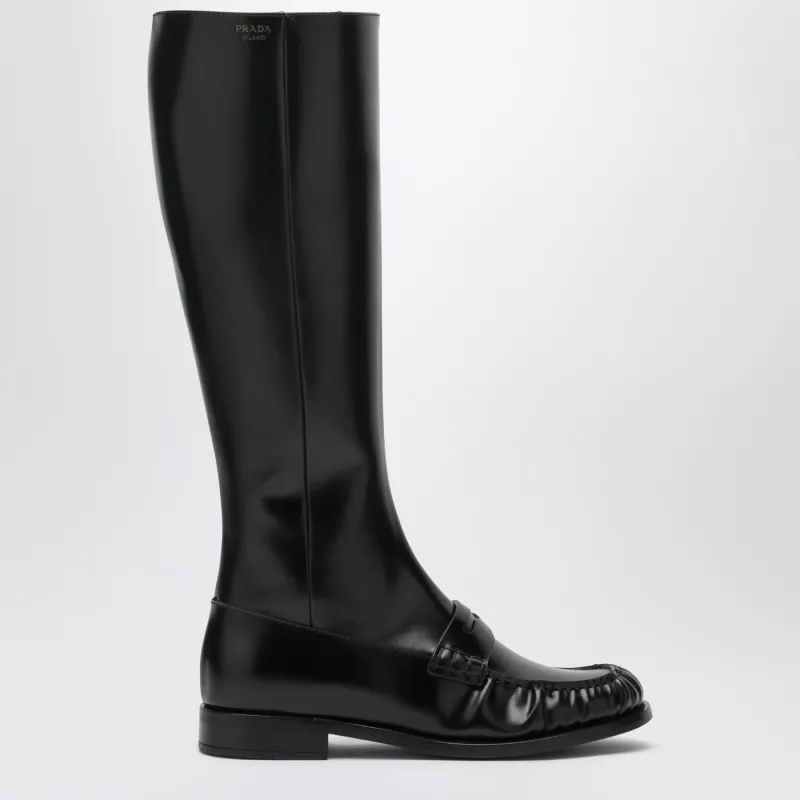 Penny Boots In Black Glossy Leather made by Prada