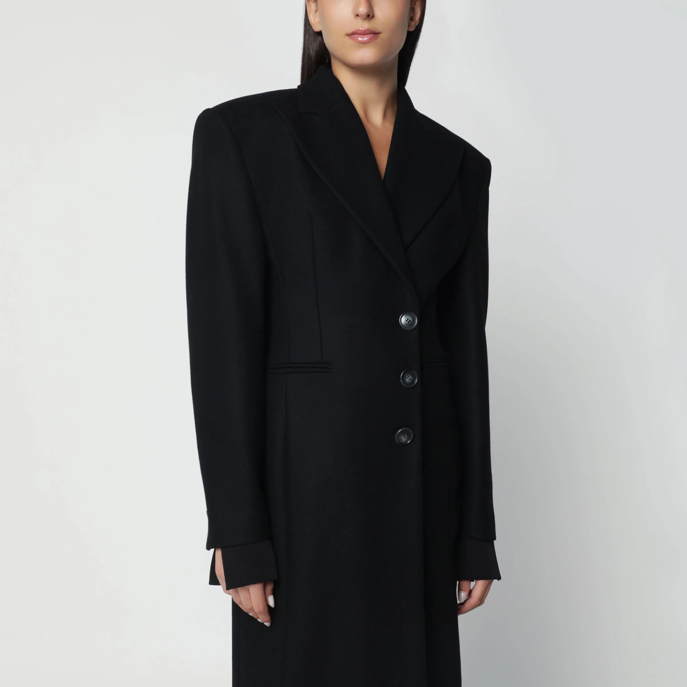 Black Single-Breasted Coat With Structured Shoulders sold by Wanan Luxury product image thumbnail 2