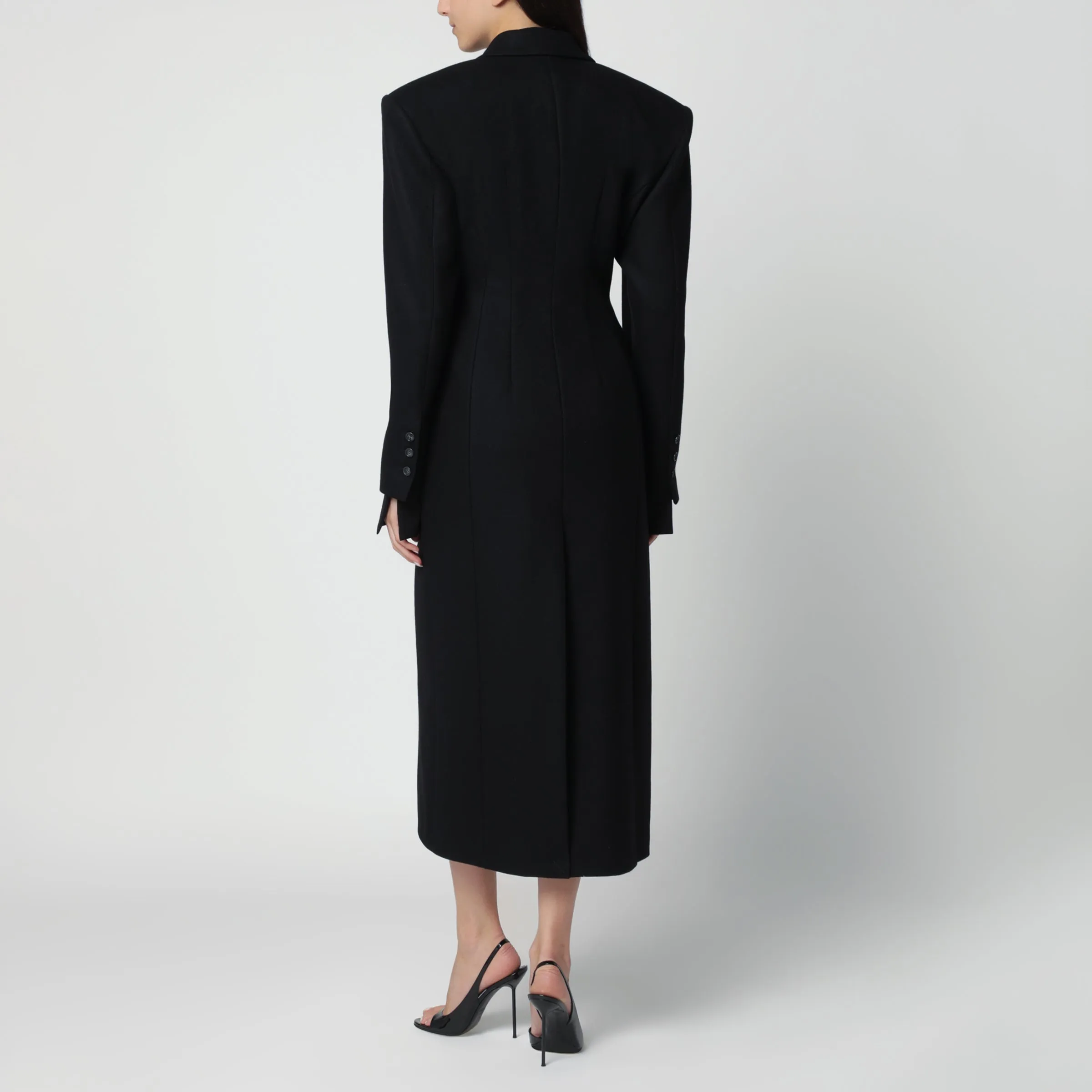Black Single-Breasted Coat With Structured Shoulders sold by Wanan Luxury product image thumbnail 3