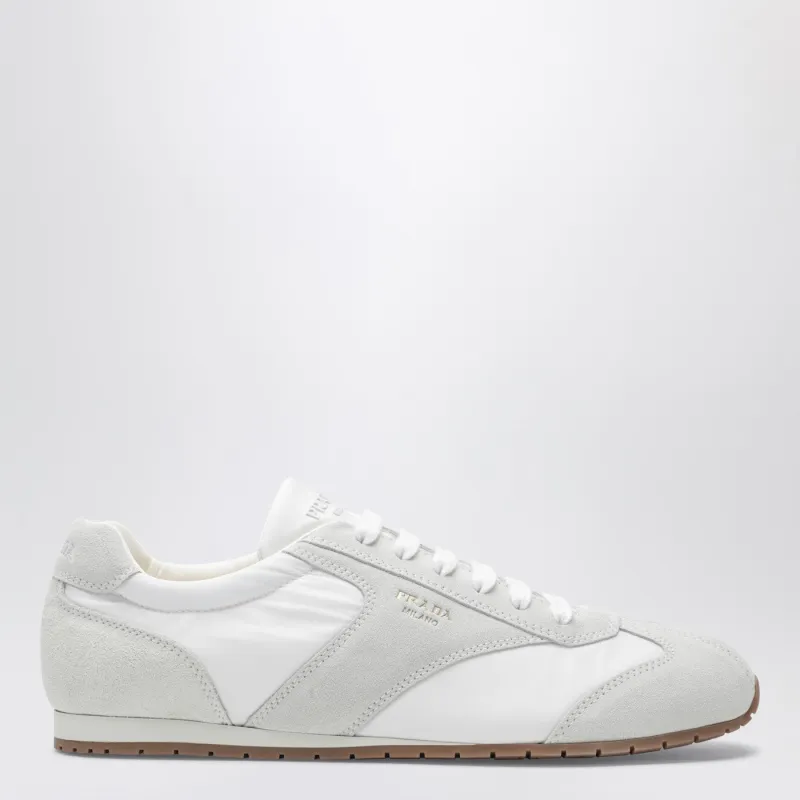 White Fabric And Suede Sneakers made by Prada