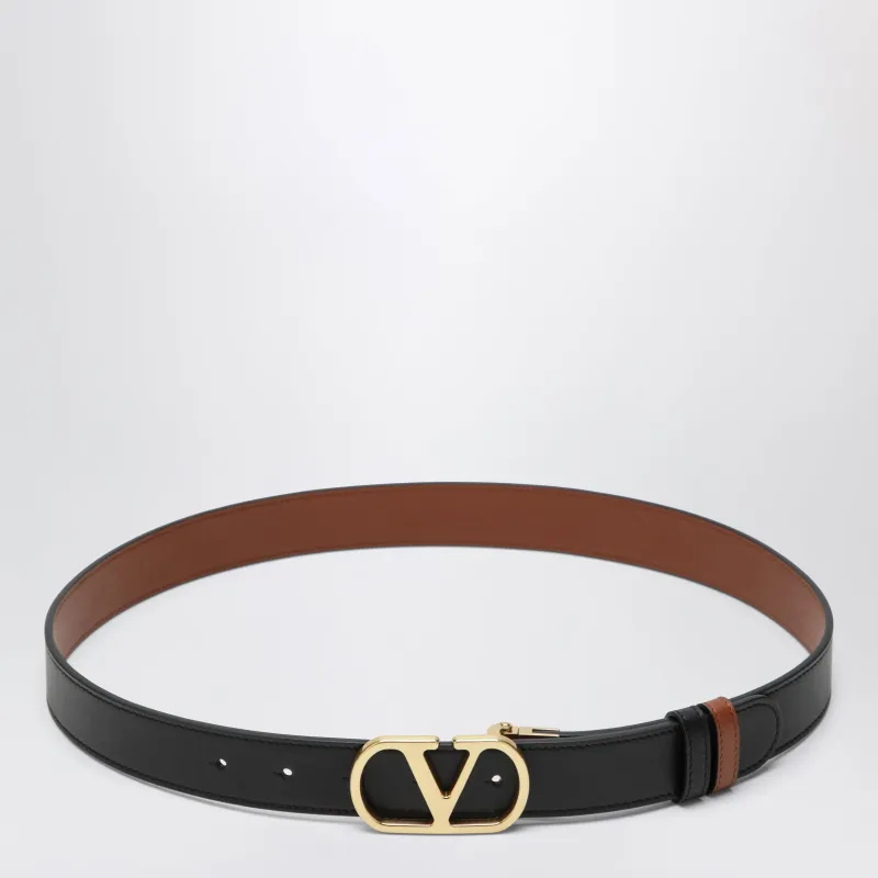 Reversible V Logo Signature Belt In Black / Caramel made by Valentino Garavani