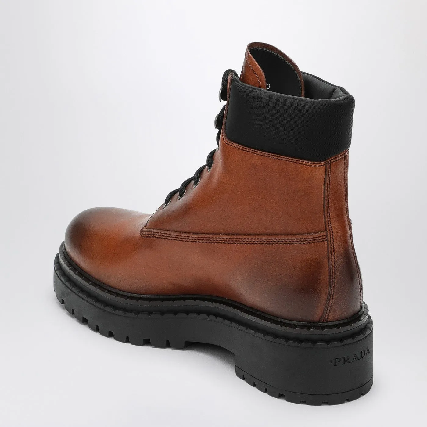Cognac-Coloured Ankle Boots In Leather And Re-Nylon sold by Wanan Luxury product image thumbnail 2