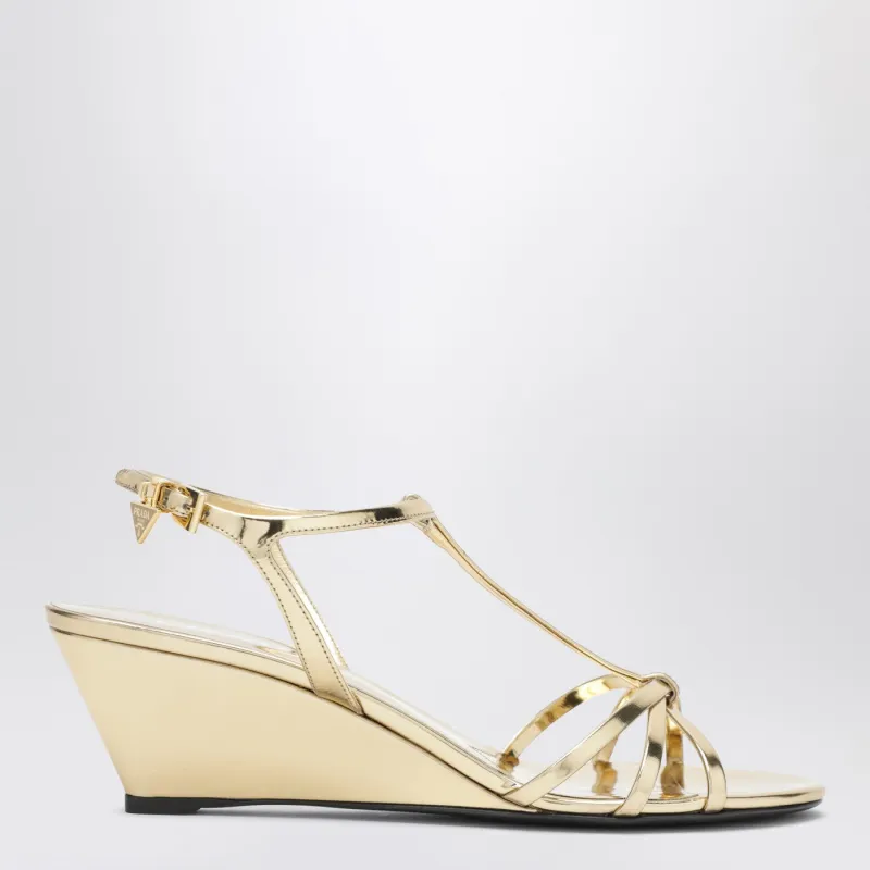Platinum Leather Wedge Sandals made by Prada