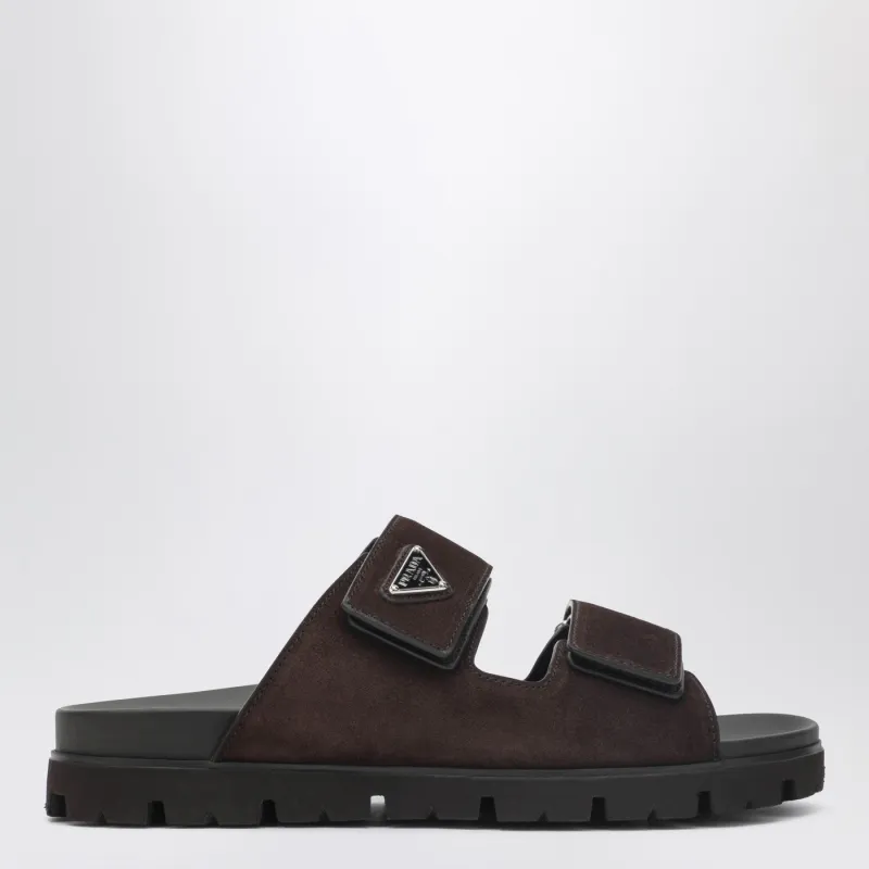 Strappy Sandals In Dark Brown Suede Leather made by Prada