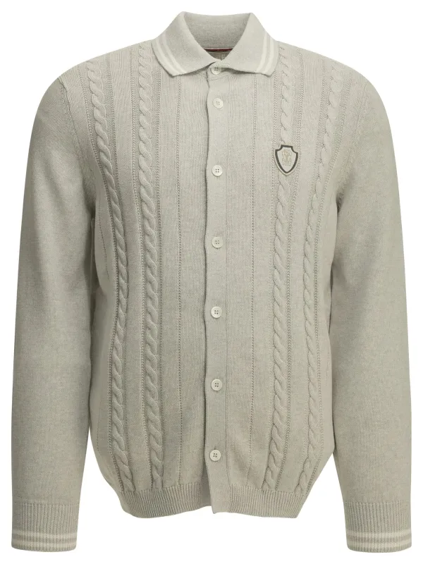 Cardigan With Logo Knitwear Grey made by Brunello Cucinelli