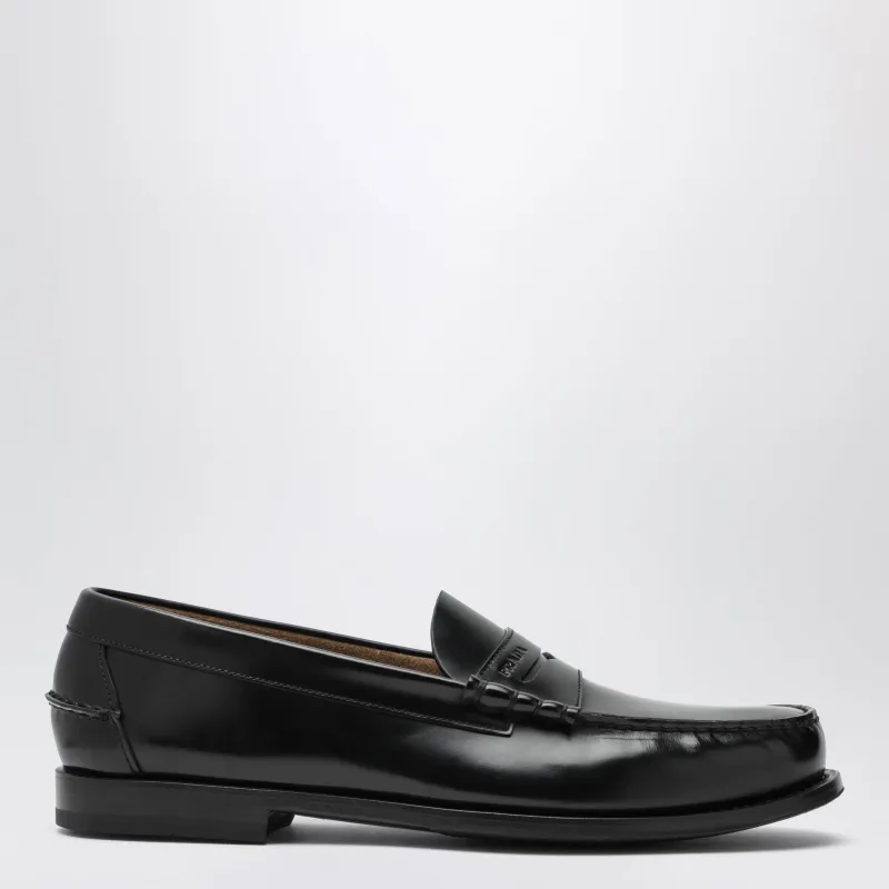 Black Brushed Leather Loafers made by Prada