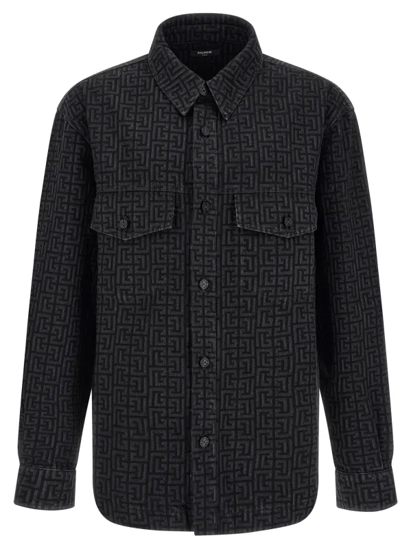 Monogram Pattern Overshirt Shirt And Blouse Black made by Balmain