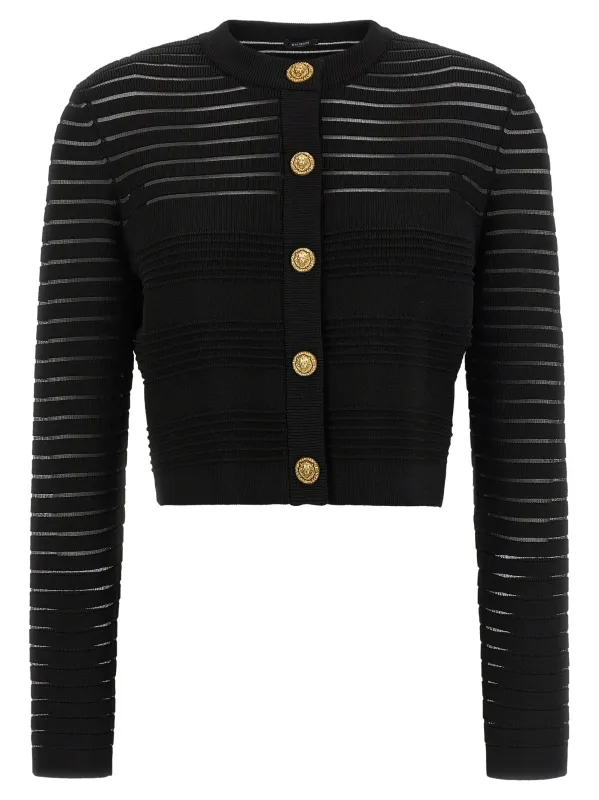 Semi-Transparent Stripes Cardigan Black made by Balmain