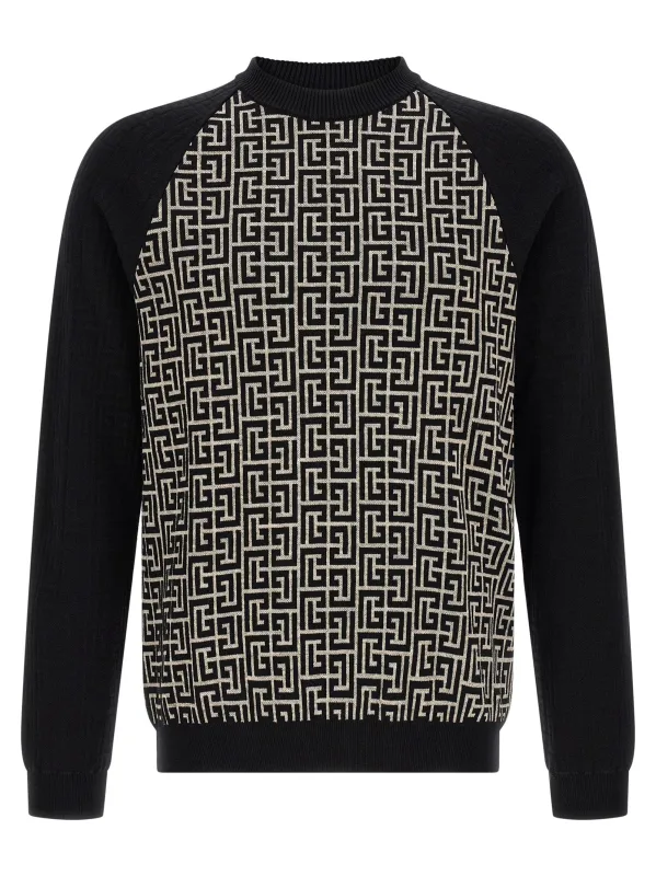 Pb Monogram Mesh Sweaters And Cardigans White/Black made by Balmain