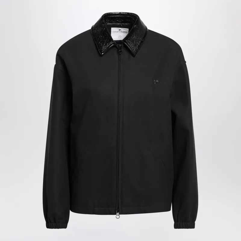 Black Bomber Jacket In Cotton With Vinyl Collar made by Courreges