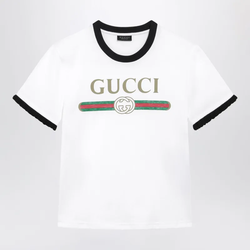 White Cotton Jersey Printed T-Shirt made by Gucci