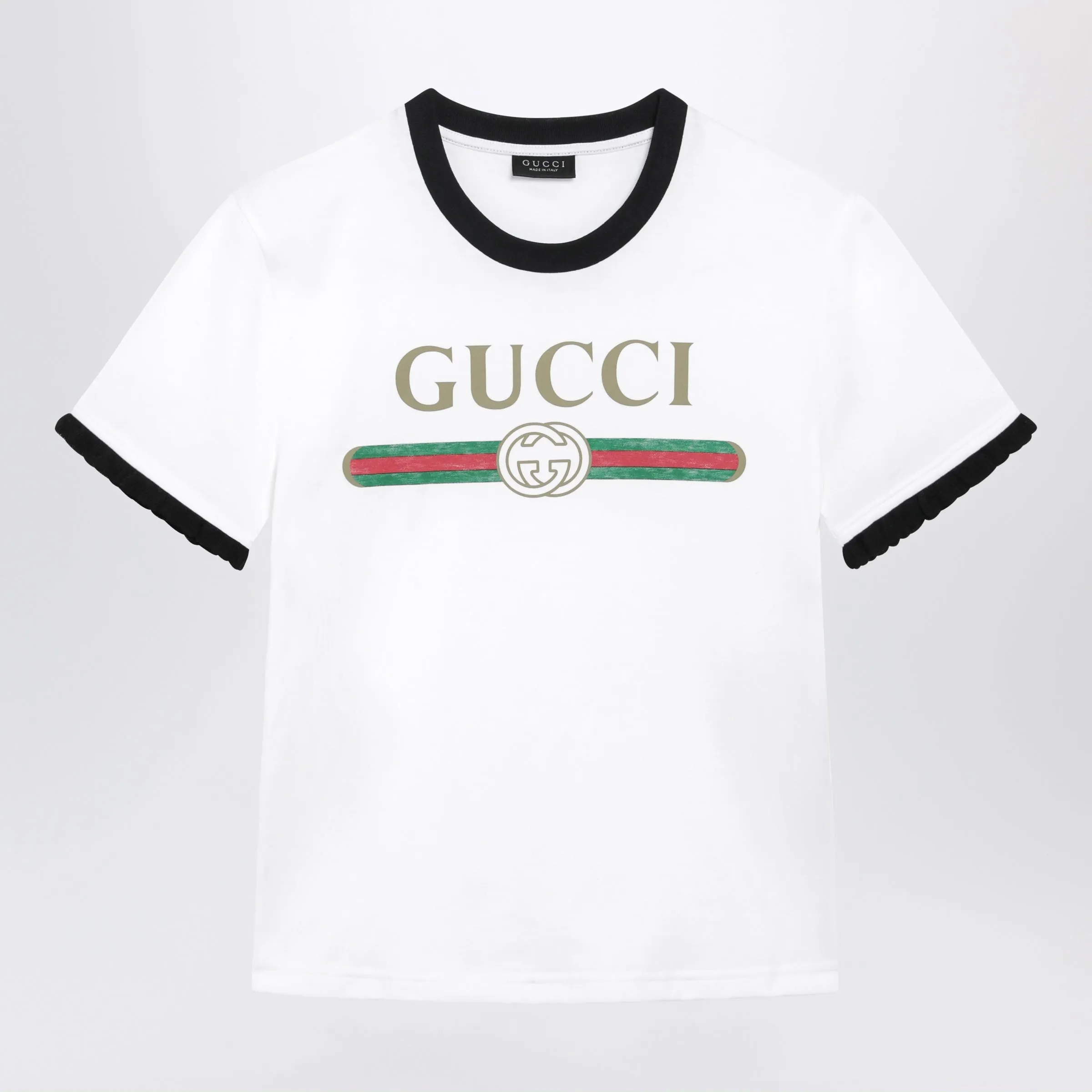 White Cotton Jersey Printed T-Shirt sold by Wanan Luxury