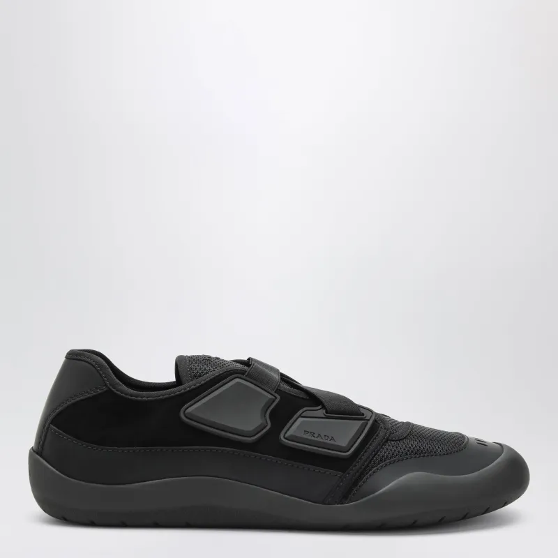 Speedrock Black Leather And Mesh Sneakers made by Prada